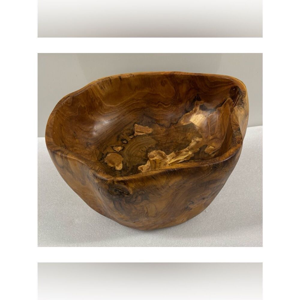 Vintage Pottery Barn Organic Teak Carved Wood Decorative Bowl - Natural Brown